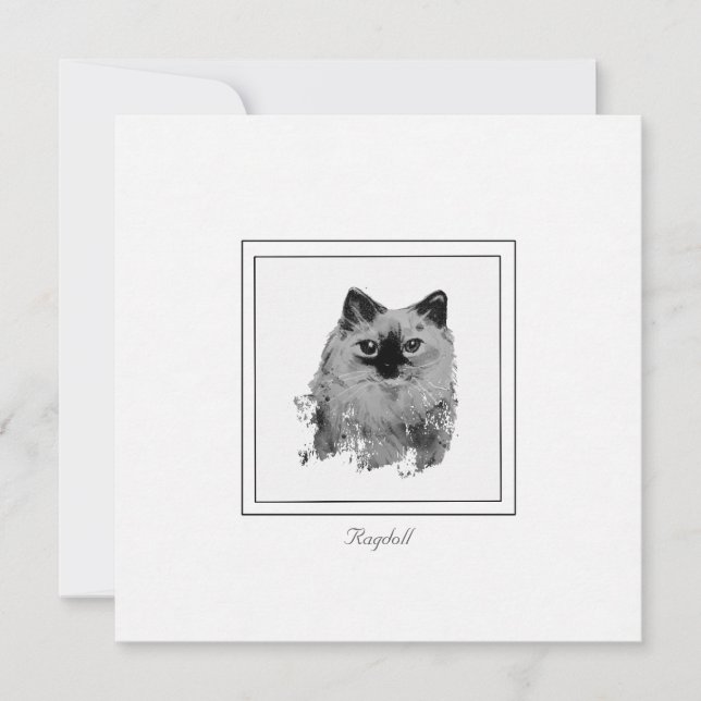 Ragdoll Cat Black and White Drawing Note Card (Front)