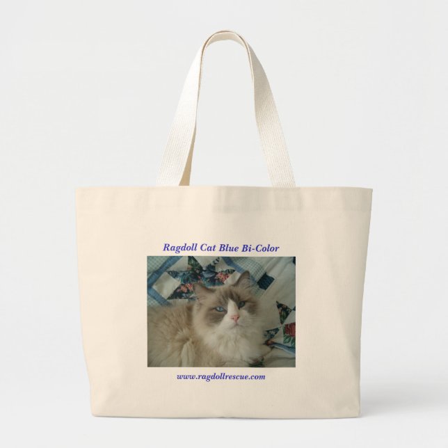 Ragdoll Cat Blue Bi-Color Large Tote Bag (Front)