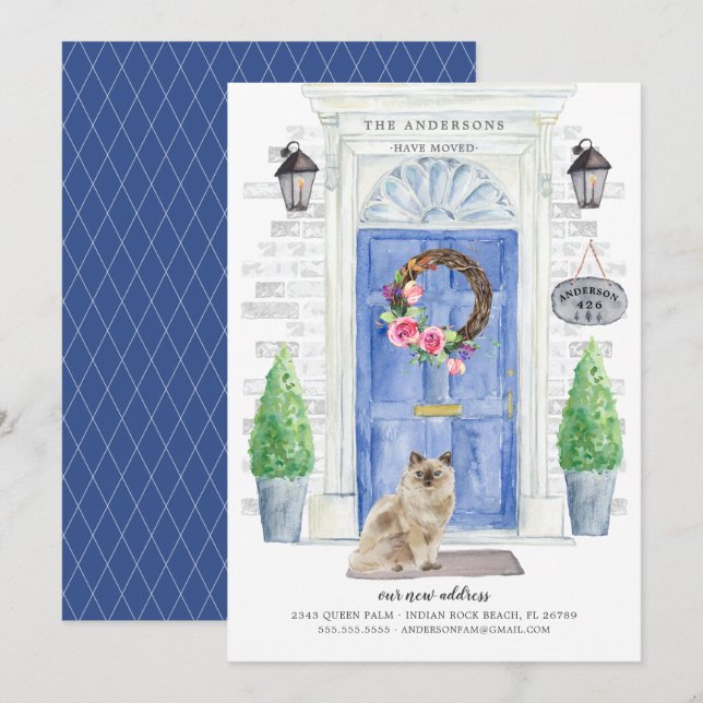 Ragdoll Cat Blue Door Moving Announcement (Front/Back)