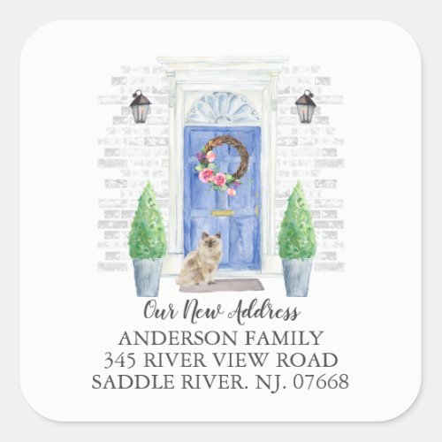 Ragdoll Cat Blue Door New Address Label Sticker