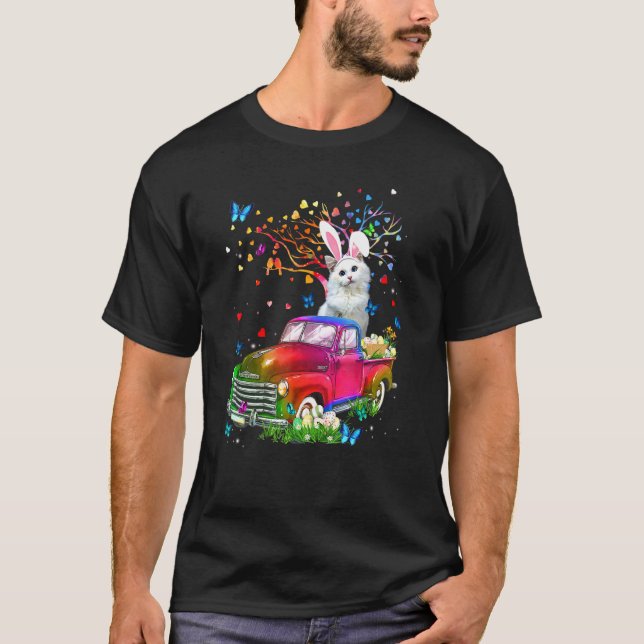 Ragdoll Cat Bunny Truck Hunting Eggs Tree Easter D T-Shirt (Front)