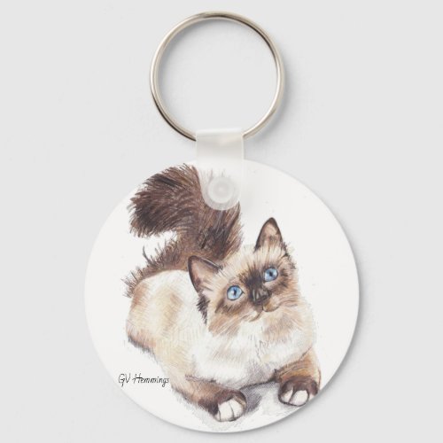 Ragdoll cat by Artist GV Hemmings Keychain