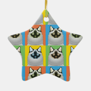 Ragdoll Cat Cartoon Pop-Art (Seal-Point) Ceramic Ornament