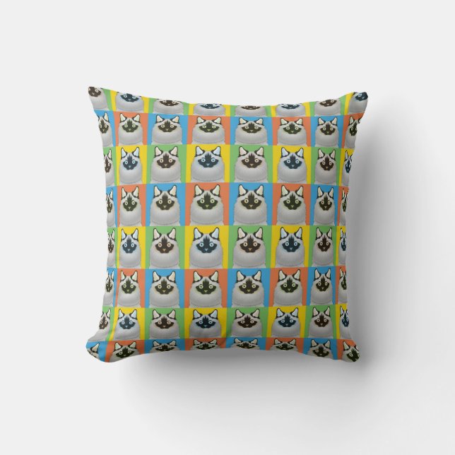 Ragdoll Cat Cartoon Pop-Art (Seal-Point) Throw Pillow (Front)