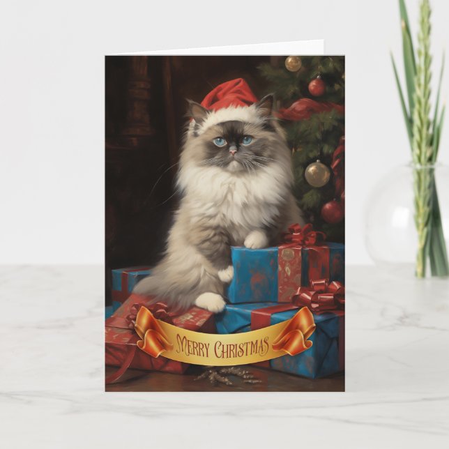 Ragdoll cat Christmas greeting card (Front)