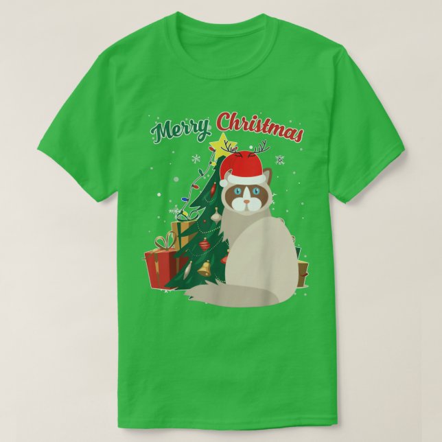 Ragdoll Cat Christmas Tree Snow Flakes Xmas Presen T-Shirt (Design Front)