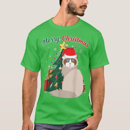 Ragdoll Cat Christmas Tree Snow Flakes Xmas Presen T_Shirt