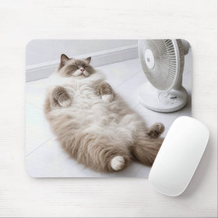 Ragdoll Cat Cooling Off by a Fan Mouse Pad