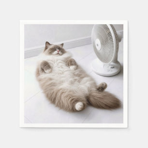 Ragdoll Cat Cooling Off by a Fan Napkins