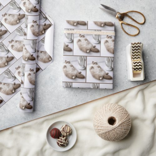 Ragdoll Cat Cooling Off by a Fan Wrapping Paper