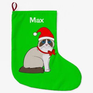 Ragdoll Cat Dressed in Santa Hat Customizable Large Christmas Stocking