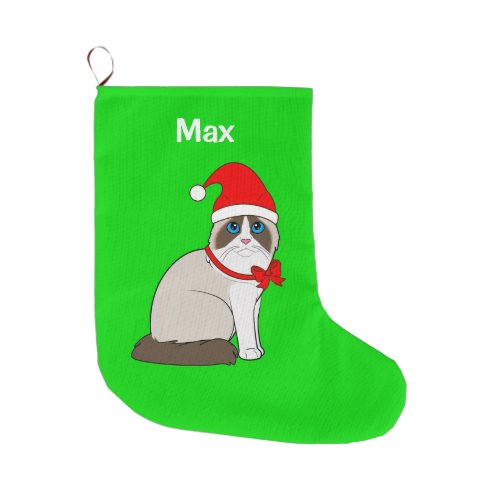 Ragdoll Cat Dressed in Santa Hat Customizable Large Christmas Stocking