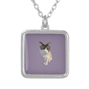 Ragdoll cat, Dusty Purple Silver Plated Necklace