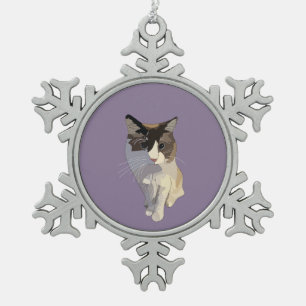 Ragdoll cat, Dusty Purple Snowflake Pewter Christmas Ornament