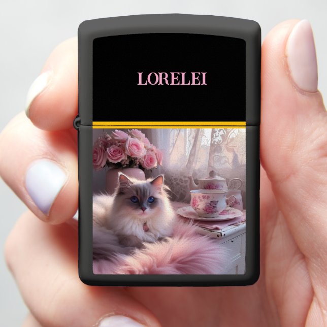 Ragdoll Cat Enjoys a Cozy Afternoon Zippo Lighter (In Hand)