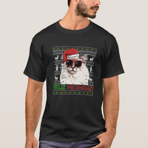 Ragdoll Cat Feliz Meowidad Funny Christmas T_Shirt