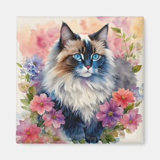 Ragdoll Cat Floral Art Magnet
