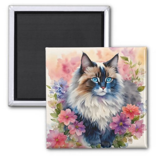 Ragdoll Cat Floral Art Magnet