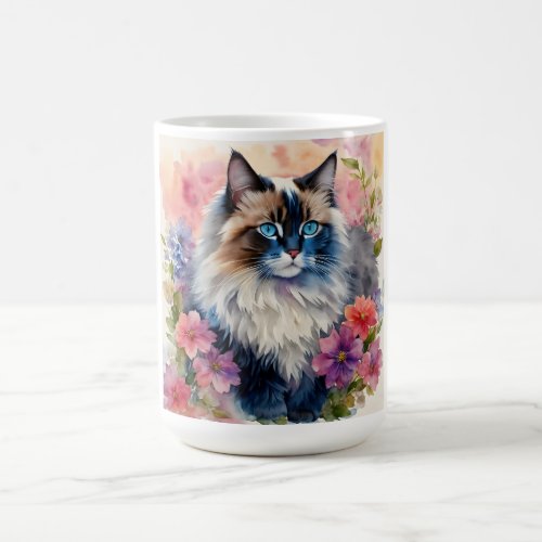 Ragdoll Cat Floral Portrait Art Coffee Mug