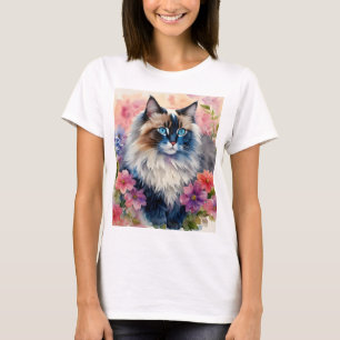 Ragdoll Cat Floral Portrait Art T-Shirt