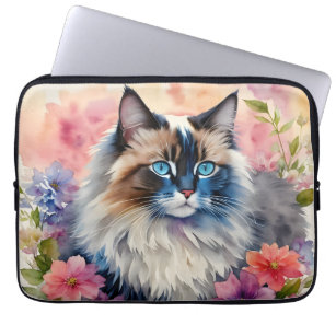 Ragdoll Cat Floral Portrait Laptop Sleeve