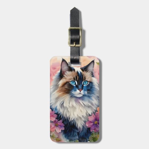 Ragdoll Cat Floral Portrait Luggage Tag