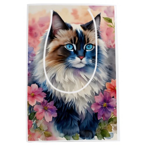 Ragdoll Cat Floral Portrait Medium Gift Bag