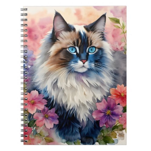 Ragdoll Cat Floral Portrait Notebook