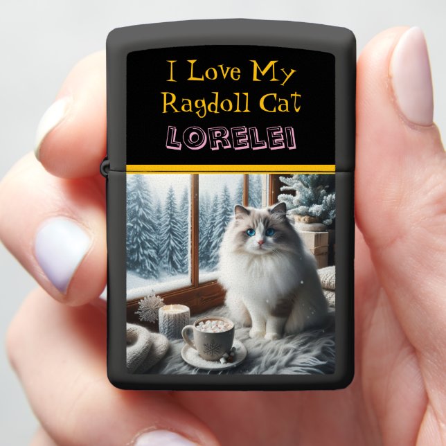 Ragdoll Cat Frosty Feline: Ragdoll Winter Charm Zippo Lighter (In Hand)