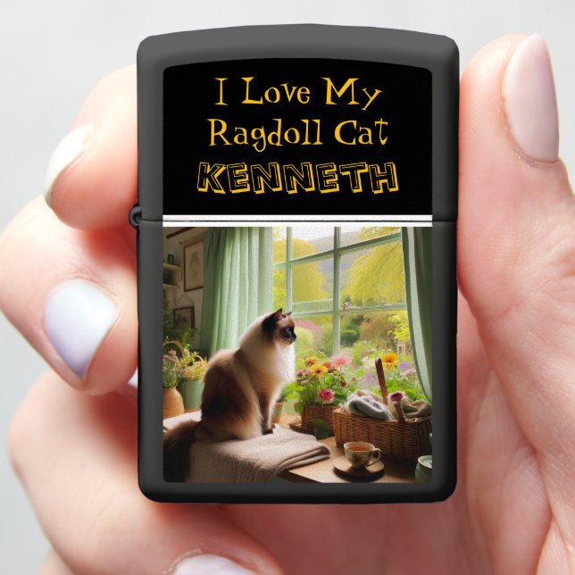 Ragdoll Cat Garden Gaze: Ragdoll Natural Calm Zippo Lighter (In Hand)