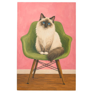 Ragdoll Cat Green Mid Century Chair Metal Print