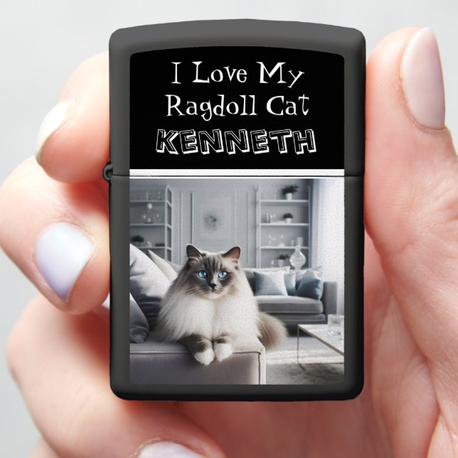 Ragdoll Cat Icy Elegance: Ragdoll Velvet Calm Zippo Lighter (In Hand)