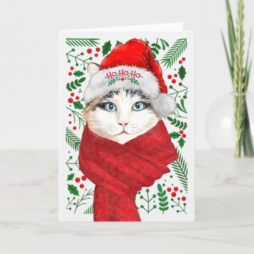 Ragdoll Cat in a Santa Hat Meowy Christmas Holiday Card