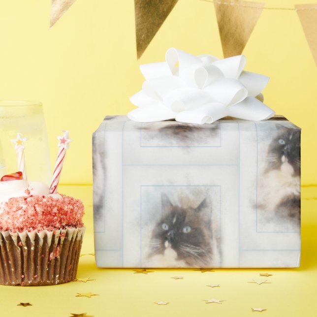 Ragdoll Cat in Abstract Frame Wrapping Paper (Birthday Party)