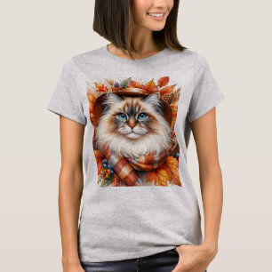 Ragdoll Cat In Autumn With Fall Leaves T-Shirt
