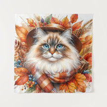 Ragdoll Cat In Autumn With Scarf