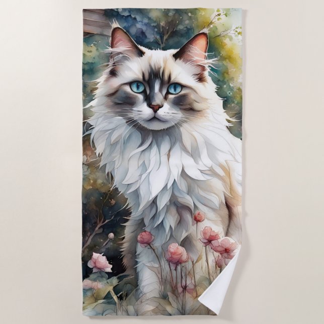 Ragdoll Cat in English Garden Beach Towel (Front)