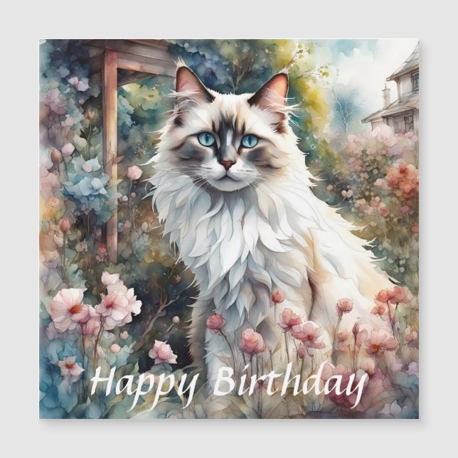 Ragdoll Cat in English Garden Birthday (Front)