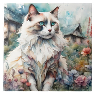 Ragdoll Cat in English Garden Ceramic Tile
