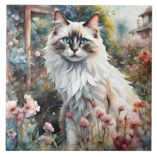 Ragdoll Cat in English Garden Ceramic Tile