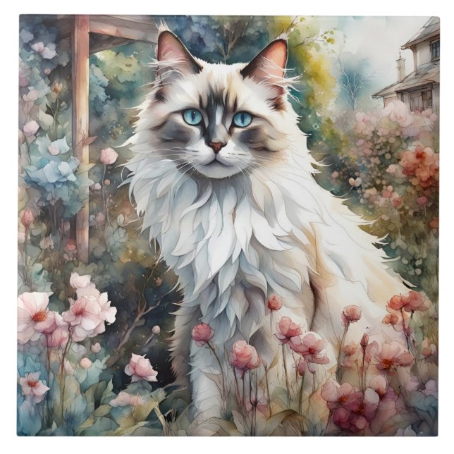Ragdoll Cat in English Garden Ceramic Tile (Front)