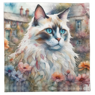 Ragdoll Cat in English Garden Cloth Napkin