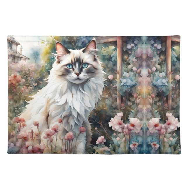 Ragdoll Cat in English Garden Cloth Placemat (Front)