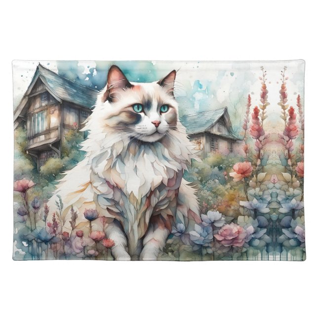 Ragdoll Cat in English Garden Cloth Placemat (Front)