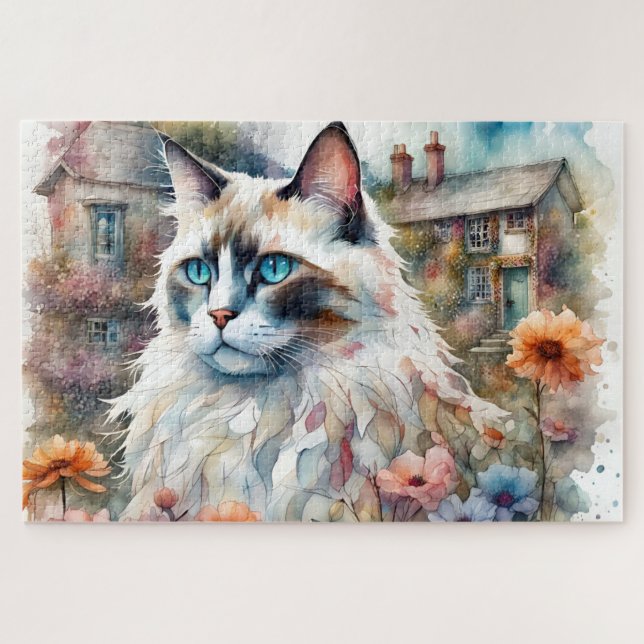 Ragdoll Cat in English Garden Jigsaw Puzzle (Horizontal)