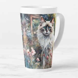 Ragdoll Cat in English Garden Latte Mug