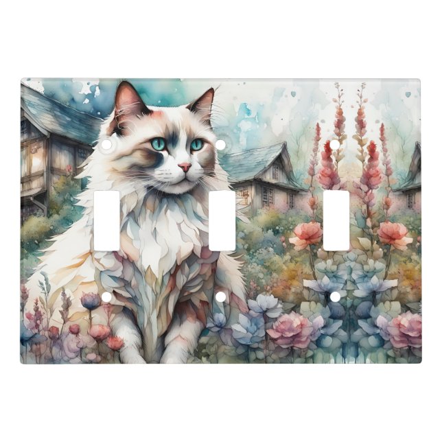 Ragdoll Cat in English Garden Light Switch Cover (Front)