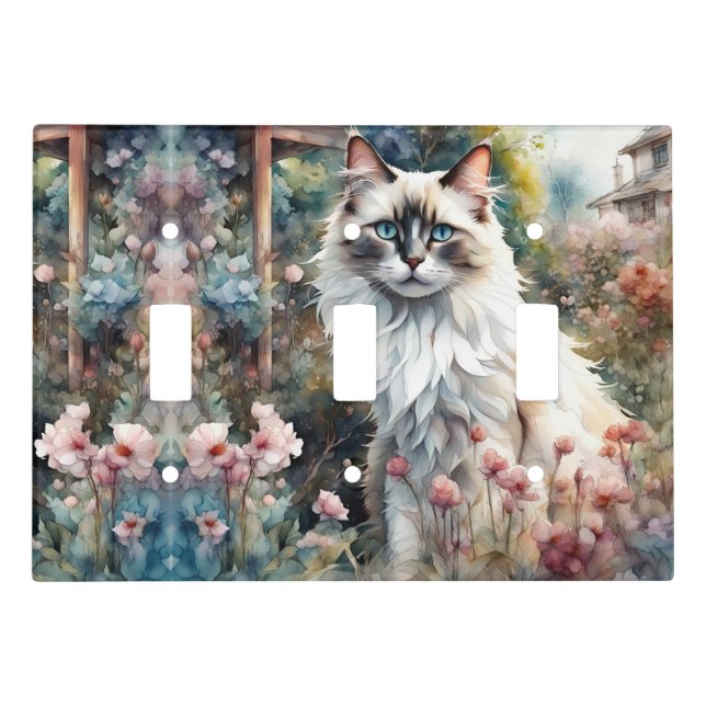 Ragdoll Cat in English Garden Light Switch Cover (Front)