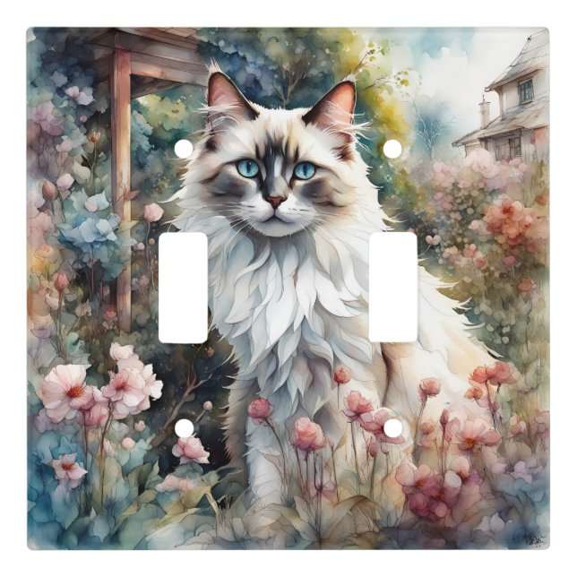 Ragdoll Cat in English Garden Light Switch Cover (Front)