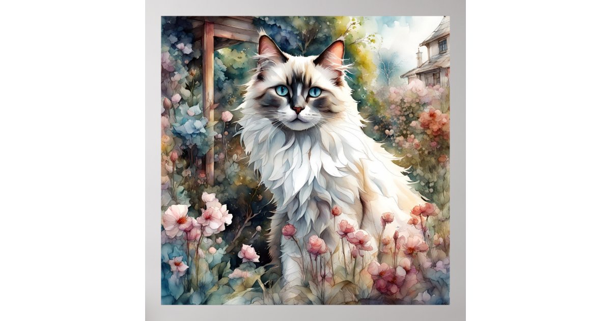 Ragdoll Cat in English Garden Poster | Zazzle